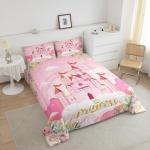 Manfei Kids Princess Comforter Set Bed in a Bag Twin Size 2 Piece Soft Cute Pink Princess Castle Girls Bedding Set (1 Comforter, 1 Pillowcase)