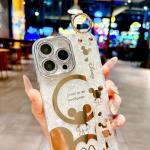 AYABUCO for iPhone 15 Pro Case, Cute Cartoon Mouse Pattern with Wrist Strap Kickstand, Glitter Bling IMD Design, Soft TPU Shockproof Full-Body Protection, for Girls & Women