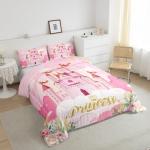 Manfei Kids Princess Comforter Set Bed in a Bag Twin Size 2 Piece Soft Cute Pink Princess Castle Girls Bedding Set (1 Comforter, 1 Pillowcase)