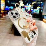 AYABUCO for iPhone 15 Pro Case, Cute Cartoon Mouse Pattern with Wrist Strap Kickstand, Glitter Bling IMD Design, Soft TPU Shockproof Full-Body Protection, for Girls & Women