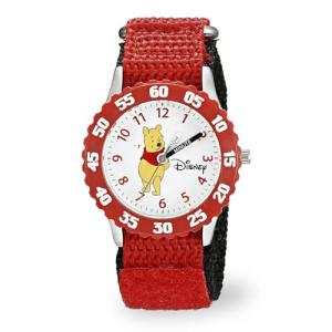 Disney Kids' Bezel Stainless Steel Time Teacher Analog Nylon Strap Watch