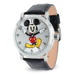 Disney Mickey Mouse Articulating Hands Watch for Men - Classic Mickey Watches for Men, Perfect Inspired Timepiece Him - Stylish Watch with White Dial, Silver Case, Black Leather Strap