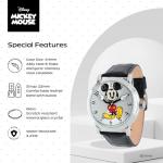 Disney Mickey Mouse Articulating Hands Watch for Men - Classic Mickey Watches for Men, Perfect Inspired Timepiece Him - Stylish Watch with White Dial, Silver Case, Black Leather Strap