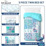 Jay Franco Kids Comforter Set Includes Sheets and Pillow Covers - Soft and Cozy Bed Set for Stylish Room Decor, Multi - Lilo and Stitch 02, 5 Piece Twin Bedding