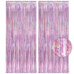 Pink Tinsel Curtain Party Backdrop - GREATRIL Foil Fringe Curtain Lilac Pink Party Streamers for Birthday Girl Princess Bachelorette Euphoria Taylor Themed Party Decorations - 2 Packs