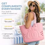 Disney Minnie Mouse EVA Gummy Tote Bag – Waterproof Rubber Beach Bag, Pink Minnie Design, Large 16.5" Carry-All for Pool, Travel & Everyday Use