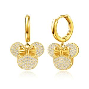 S925 Sterling Silver plated Gold Mouse Bow Earrings Cute Dangle Hoop Earrings Hypoallergenic Cubic Zirconia Bow Knot Dangling Earring Cartilage Animal Jewelry for Women Daughter Sister Birthday Party