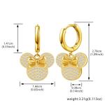 S925 Sterling Silver plated Gold Mouse Bow Earrings Cute Dangle Hoop Earrings Hypoallergenic Cubic Zirconia Bow Knot Dangling Earring Cartilage Animal Jewelry for Women Daughter Sister Birthday Party