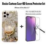Hosiss Cartoon Case for iPhone 16 Pro 6.3" with HD Screen Protector, with Quicksand Cell Phone Holder Strap Soft TPU Shockproof Protective for Girls Women Minnie