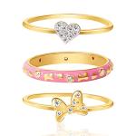 Disney Womens Ring Trio Size 7-18K Flash Plated Sterling Silver Rings - Minnie Mouse Rings - Cubic Zirconia Heart Ring