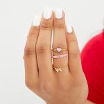 Disney Womens Ring Trio Size 7-18K Flash Plated Sterling Silver Rings - Minnie Mouse Rings - Cubic Zirconia Heart Ring