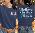 FRYAID Magical Shirt Women Believe in The Magic Tshirt Kingdom Castle Tie Dye Tee Family Holiday Vacation Short Sleeve Tops