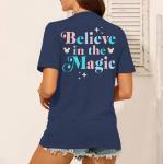 FRYAID Magical Shirt Women Believe in The Magic Tshirt Kingdom Castle Tie Dye Tee Family Holiday Vacation Short Sleeve Tops