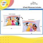 Sunny Side Up Disney Princess 2 Pack Reversible Pillowcases - Double Sided Pillow Covers Features Moana, Belle & Rapunzel, Kids Super Soft Bedding