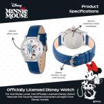 Disney Minnie Mouse Watch for Women, Stylish Minnie Watches for Women, Elegant Mouse Watch ’s Accessory, Gift Fans and Collectors - Blue Leather Strap, Silver Dial & Case