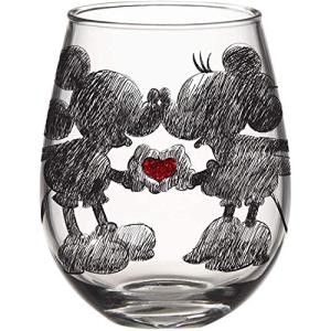 Disney Mickey & Minnie Glitter Stemless Wine Glass