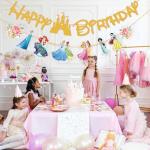 Gold Princess Birthday Banner for Kids' Parties