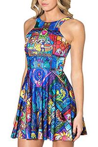 Disney Women's Cartoon Print Sleeveless Skater Dress