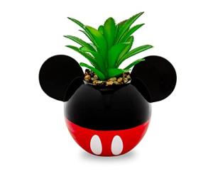 Disney Mickey Mouse 3-Inch Ceramic Mini Planter with Artificial Succulent | Small Flower Pot, Faux Indoor Plants for Desk Shelf, Home Decor Trinket Tray and Collectibles