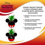 Disney Mickey Mouse 3-Inch Ceramic Mini Planter with Artificial Succulent | Small Flower Pot, Faux Indoor Plants for Desk Shelf, Home Decor Trinket Tray and Collectibles