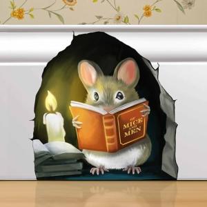 Mouse Reading Book Wall Decor Sticker for Kids