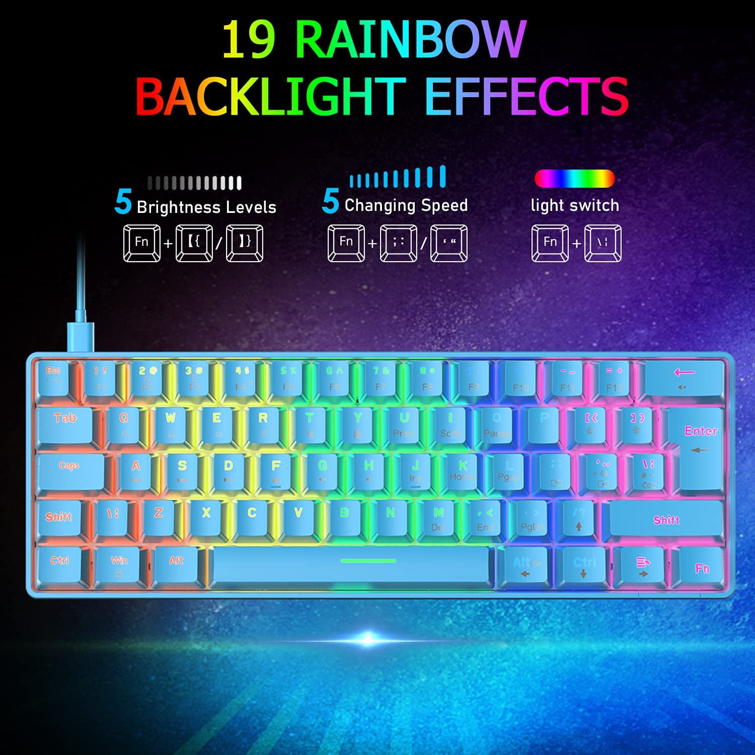 Portable 62-Key RGB Backlit Mechanical Gaming Keyboard