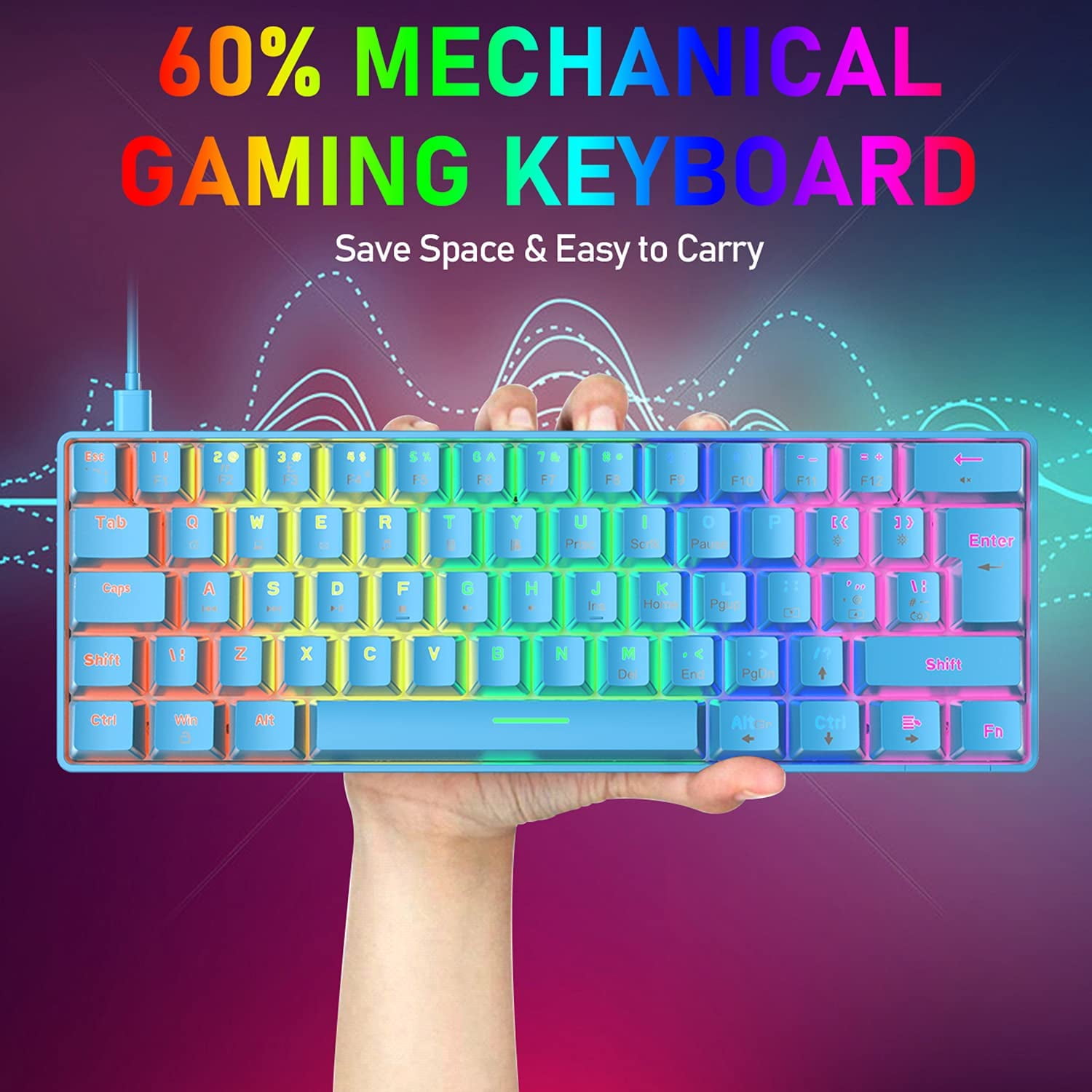 Portable 62-Key RGB Backlit Mechanical Gaming Keyboard