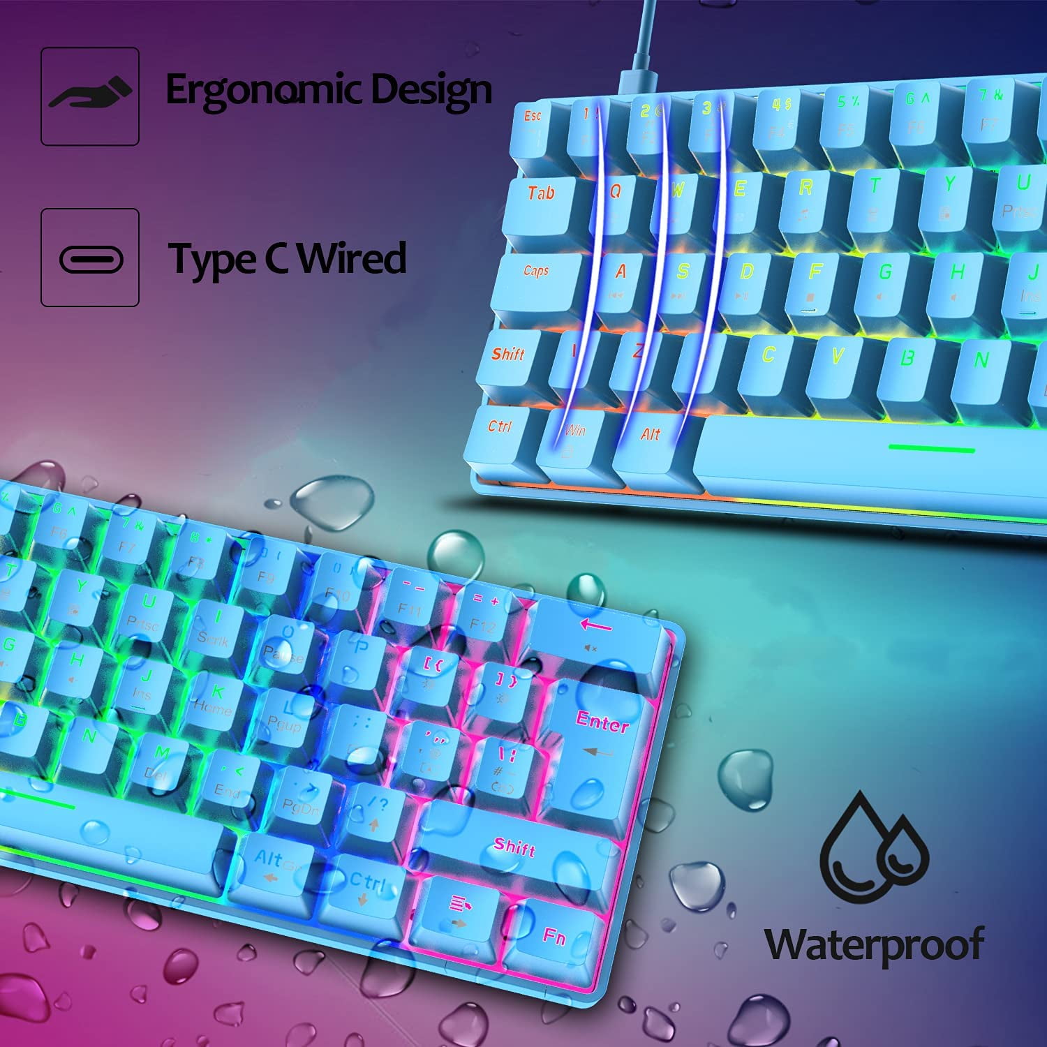 Portable 62-Key RGB Backlit Mechanical Gaming Keyboard