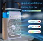 Spray fan portable household three in one small air cooler, 7-color LED night light, 5-hole humidifier, 1-3 hour timer
