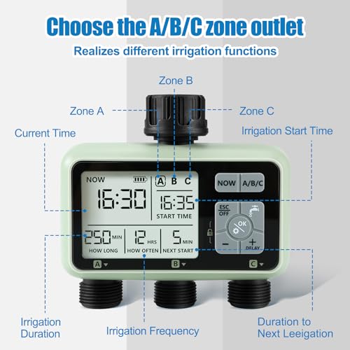Programmable Garden Watering Timer with 3 Outlets