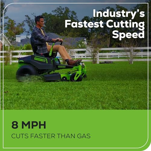 Greenworks Cordless Electric Zero Turn Riding Mower with batteries