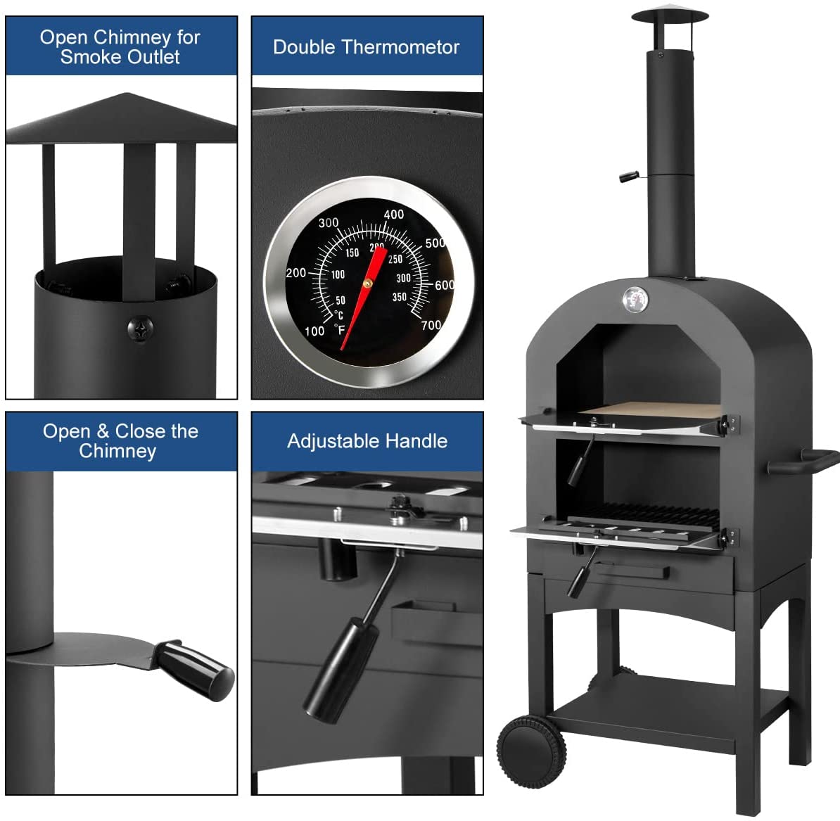 Danrelax Wood Fire Outdoor Pizza Oven with Cover