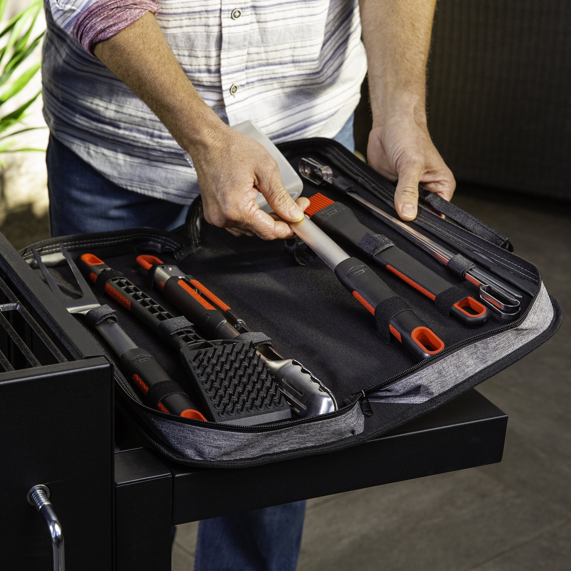 10-Piece Stainless Steel Soft Grip BBQ Grill Tool Set
