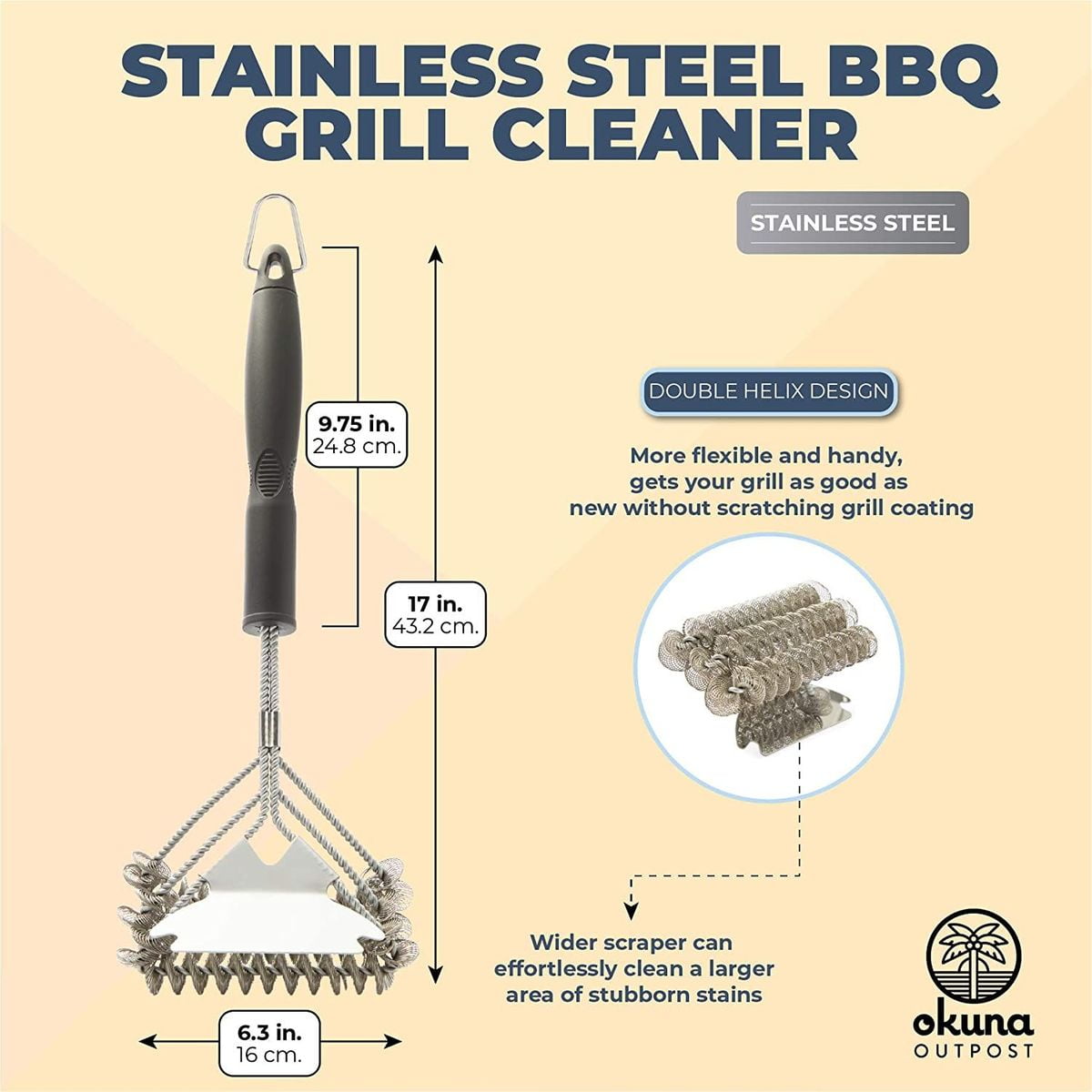 17in BBQ Grill Brush: Bristle-free Cleaning Tool for Gas Grill