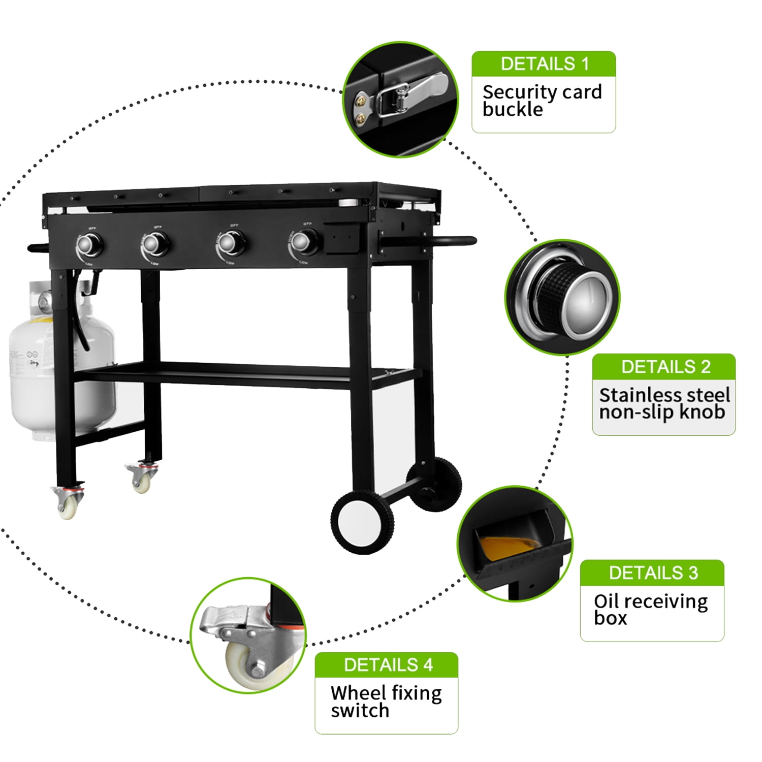 SUGIFT 4 Burner Outdoor Propane Gas Griddle Grill