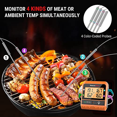 Wireless BBQ Grill Thermometer with 4 Probes, 1000FT+ Range