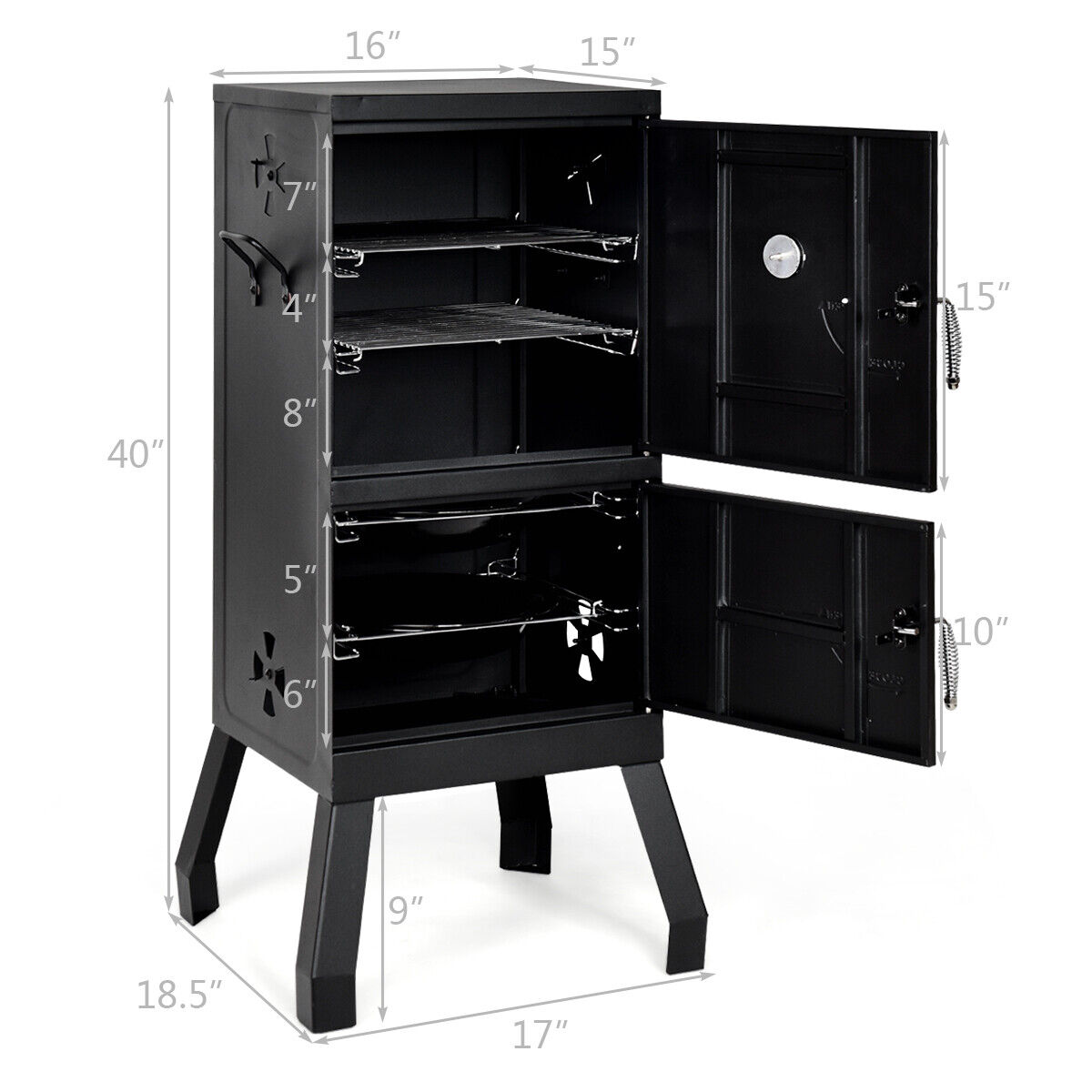 Vertical Charcoal Smoker Grill with Temperature Gauge