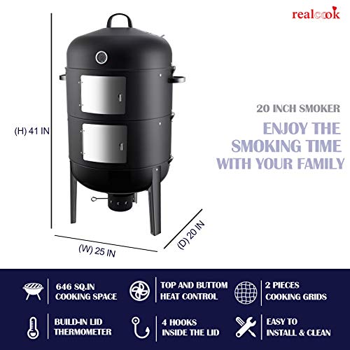 Realcook 20 Inch Vertical BBQ Smoker Grill