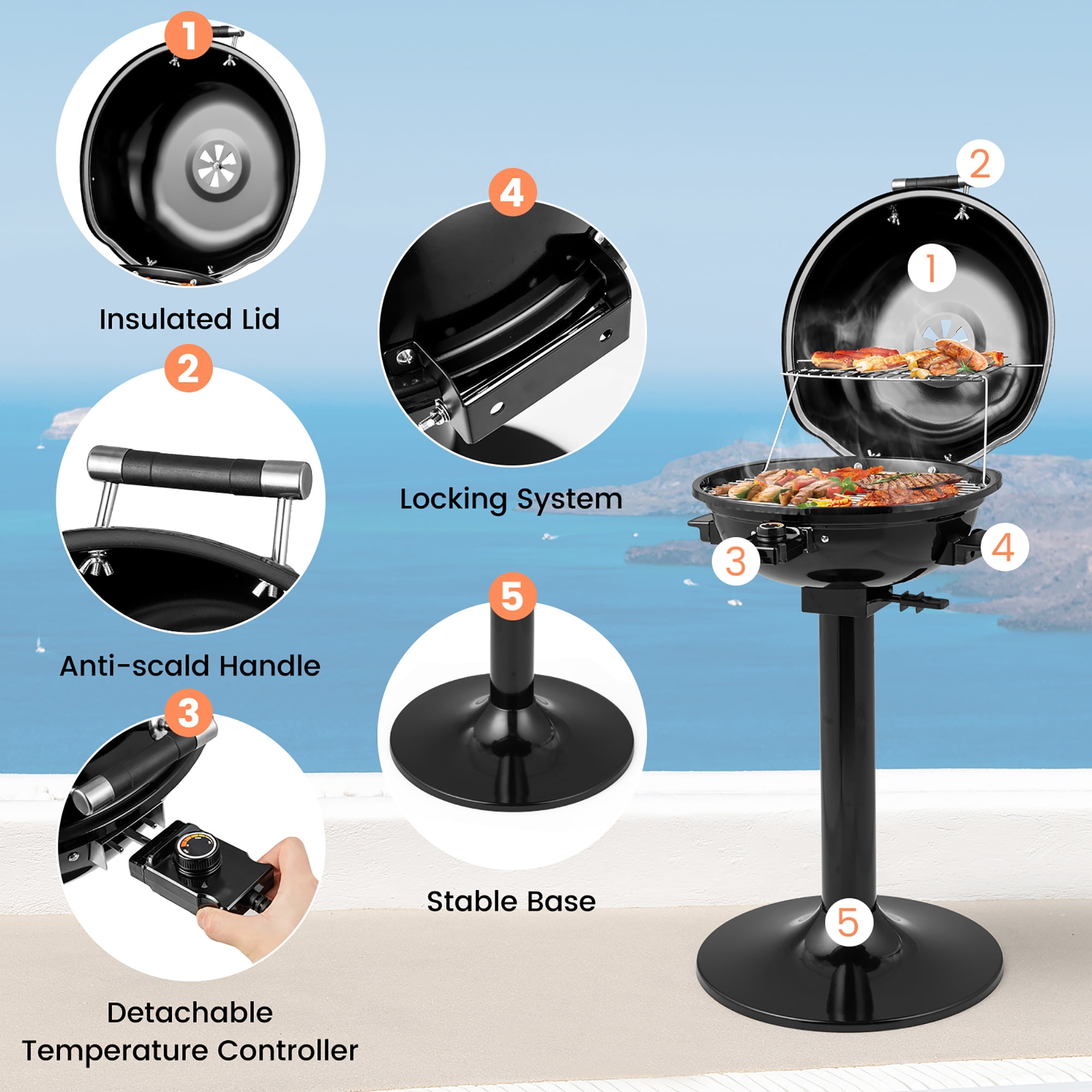 Costway Electric BBQ Grill with Warming Rack and Temperature Control