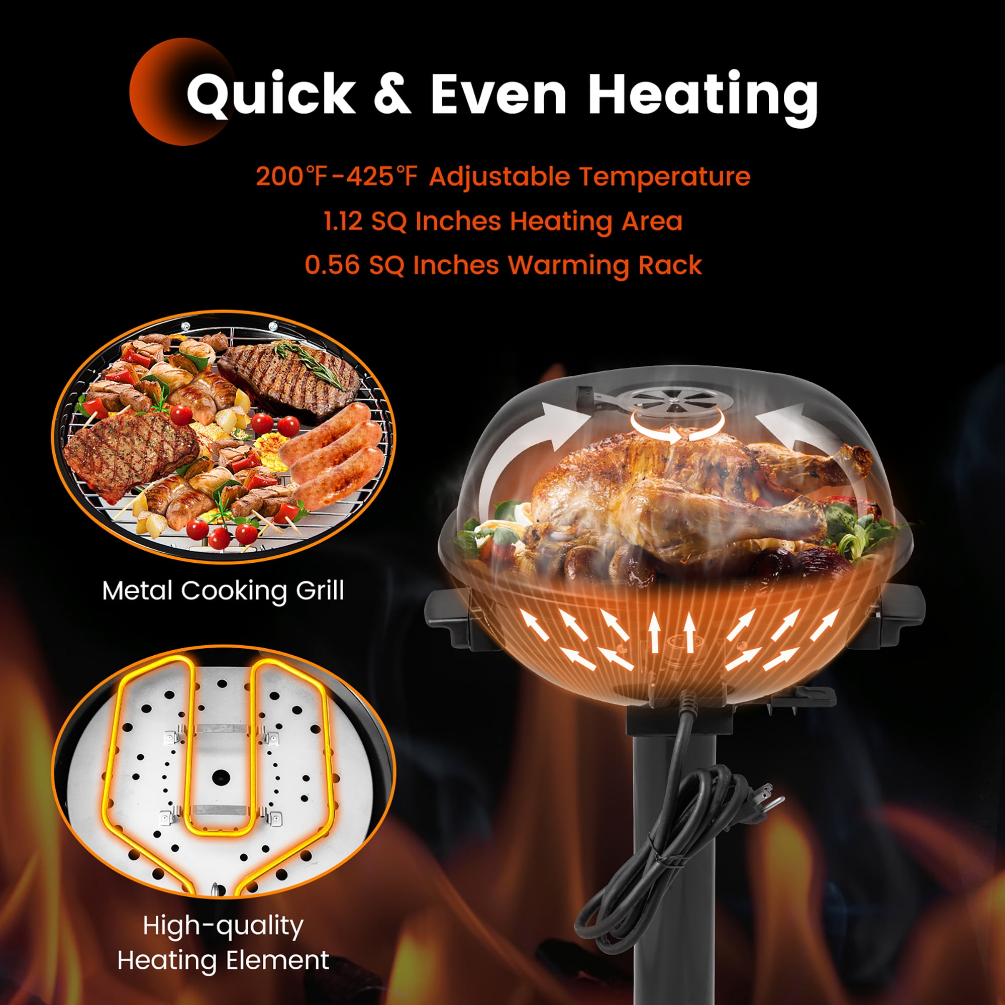 Costway Electric BBQ Grill with Warming Rack and Temperature Control
