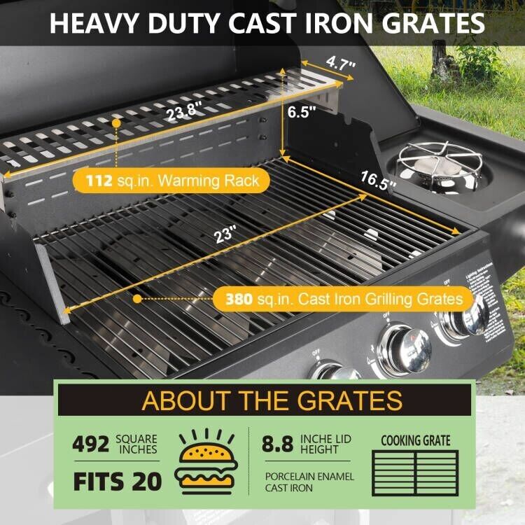 Outdoor Propane Gas Grill with 4 Burners