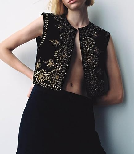 Vintage Floral Embroidered Sleeveless Cardigan Vest