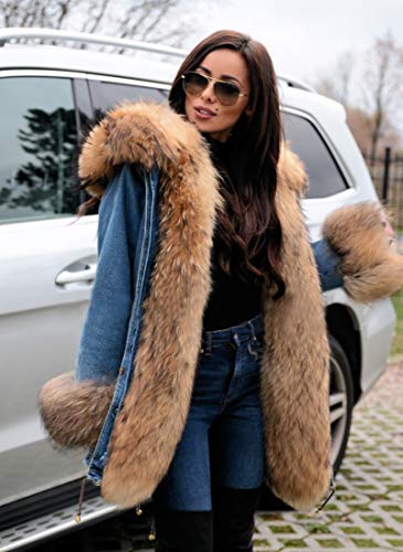 Roiii Women's Cozy Blue Winter Parka Jacket