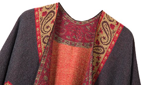 Vintage-Inspired Poncho with Tassels, Grey Design