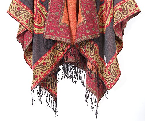 Vintage-Inspired Poncho with Tassels, Grey Design