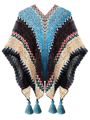 Urban CoCo Women's Vintage Tassel Stripe Poncho