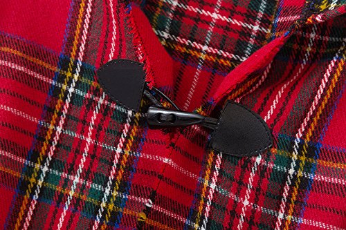 Red Vintage Plaid Knitted Tassel Poncho Cape