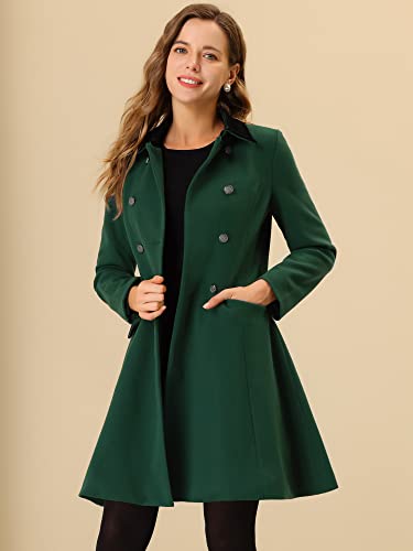 Deep Green Velvet Contrast Collar Pea Coat