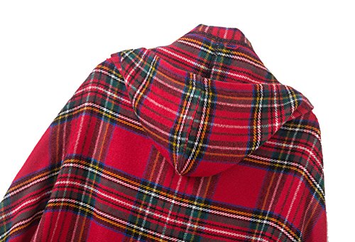 Red Vintage Plaid Knitted Tassel Poncho Cape