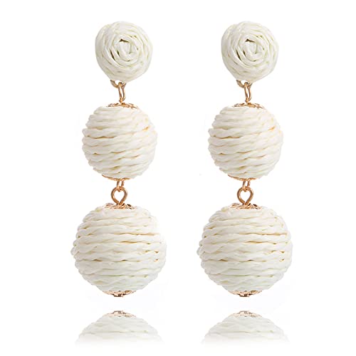 Handmade Woven Rattan Straw Wicker Earrings - Retro Beach Style